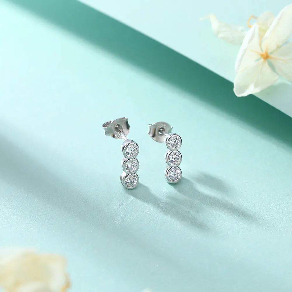 Bezel Set Trio Ear Climber Stud Earrings