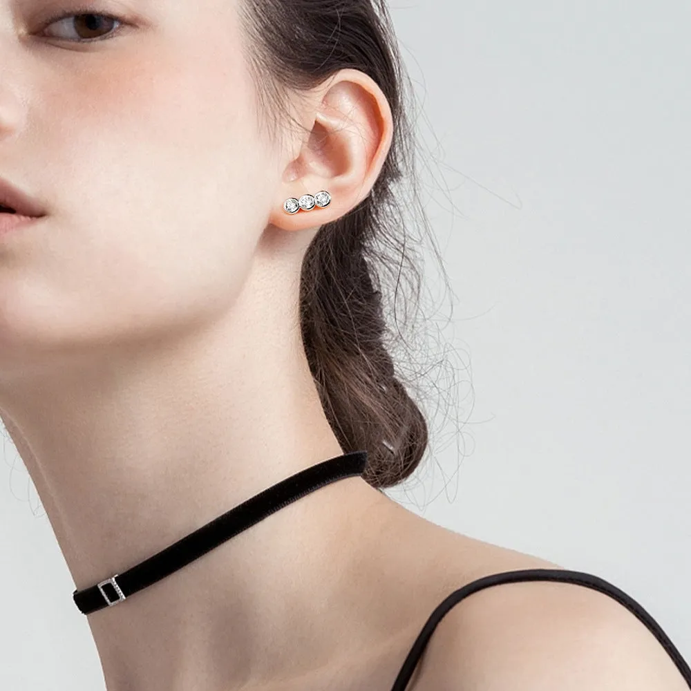 Bezel Set Trio Ear Climber Stud Earrings