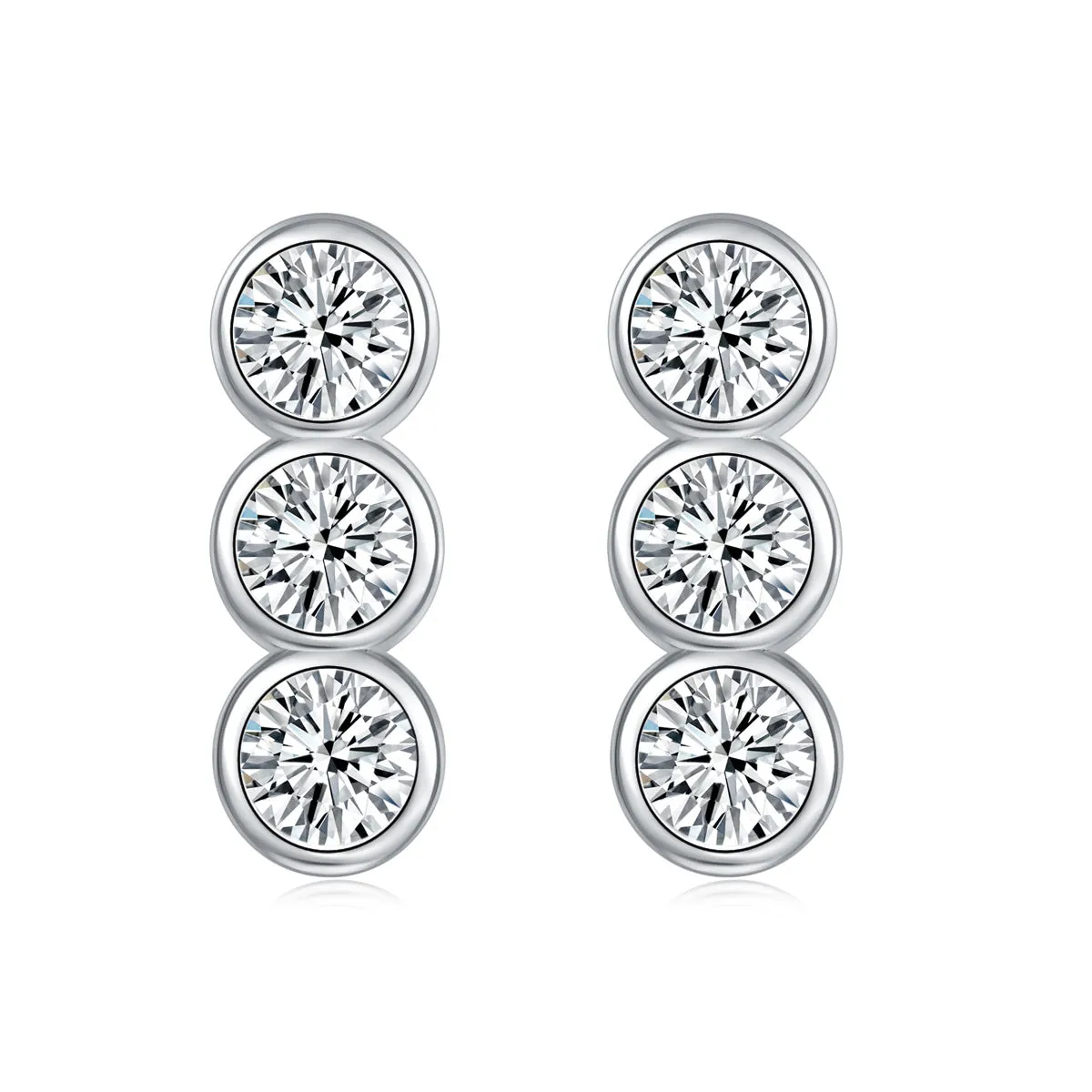 Bezel Set Trio Ear Climber Stud Earrings