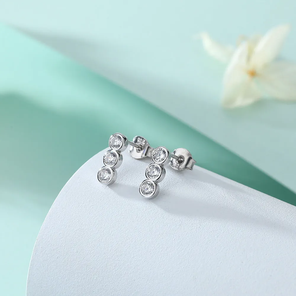 Bezel Set Trio Ear Climber Stud Earrings