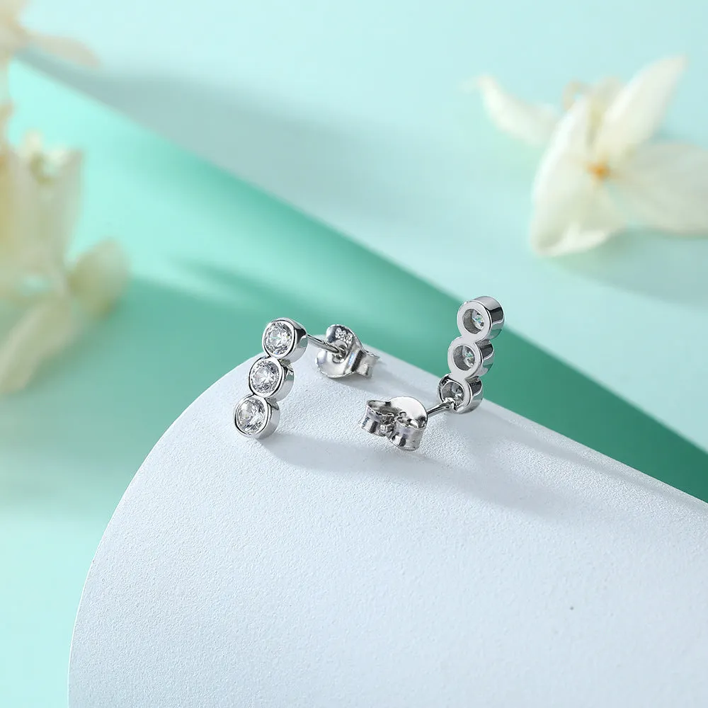 Bezel Set Trio Ear Climber Stud Earrings