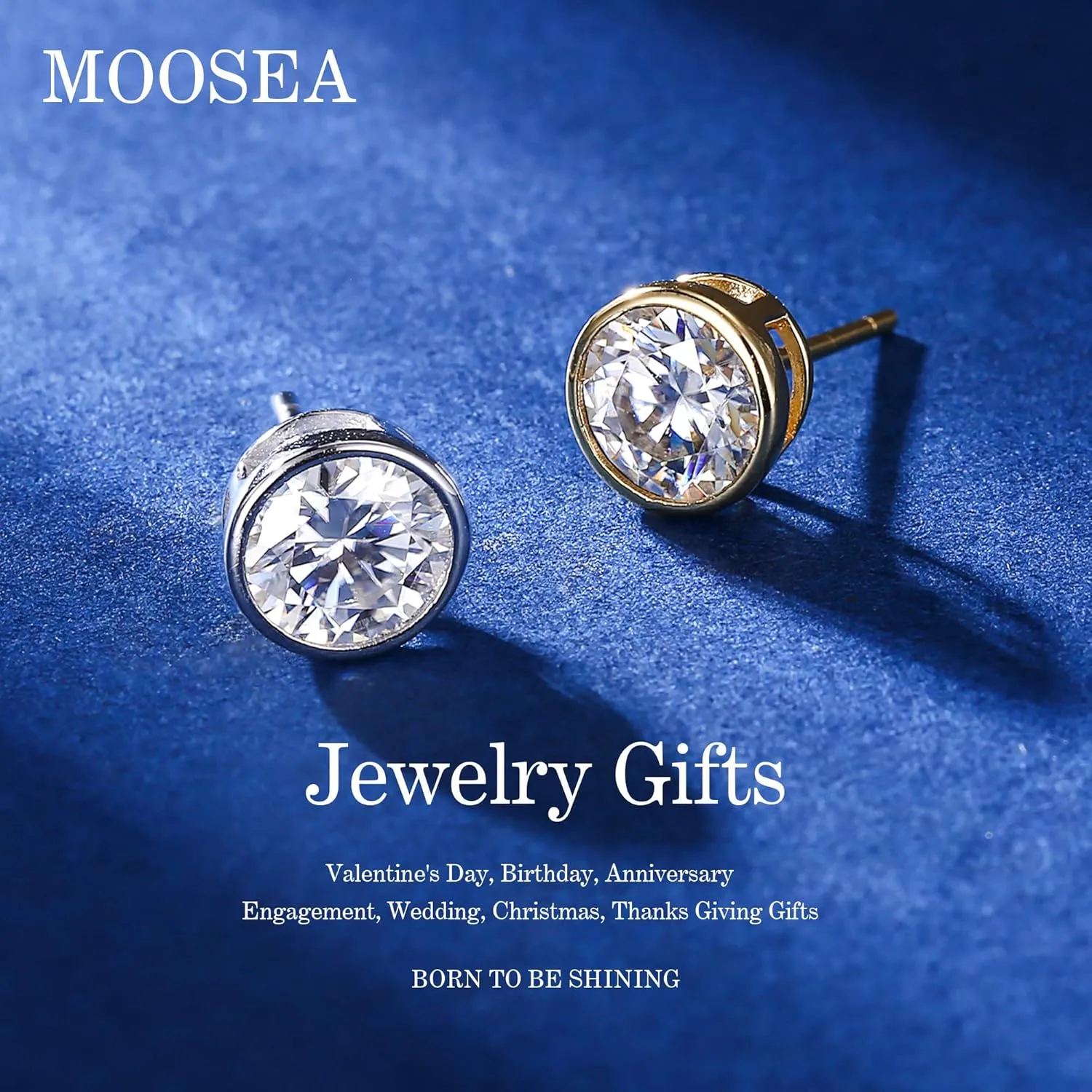 Bezel Setting Moissanite Earrings for Women, 0.5-3ct D Color VVS1 Clarity Lab Created Diamond Earrings 14K White Gold Vermeil S925 Sterling Silver Friction Back Moissanite Stud Earrings for Women