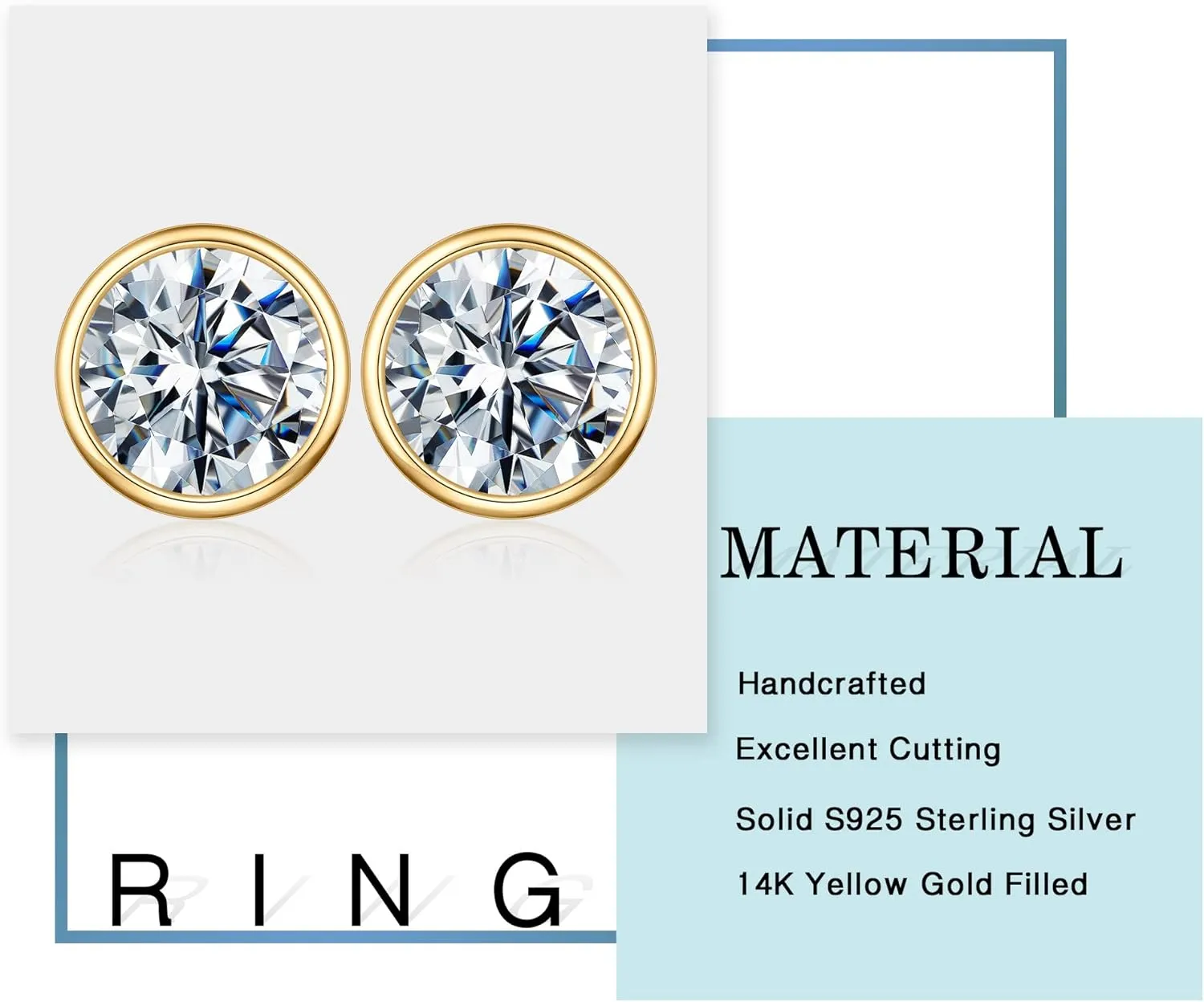 Bezel Setting Moissanite Earrings for Women, 0.5-3ct D Color VVS1 Clarity Lab Created Diamond Earrings 14K White Gold Vermeil S925 Sterling Silver Friction Back Moissanite Stud Earrings for Women