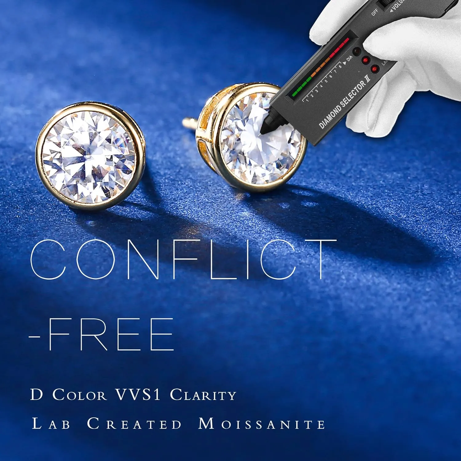 Bezel Setting Moissanite Earrings for Women, 0.5-3ct D Color VVS1 Clarity Lab Created Diamond Earrings 14K White Gold Vermeil S925 Sterling Silver Friction Back Moissanite Stud Earrings for Women