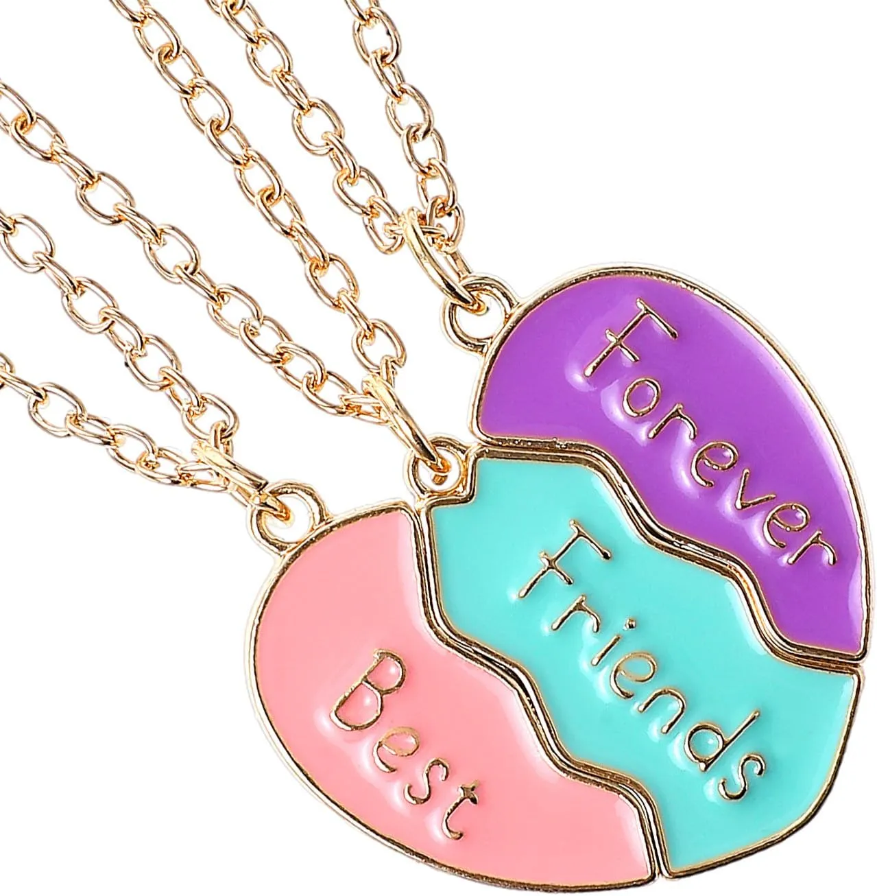 BFF Necklace for 3, 1Pcs Best Friend Necklace Heart Broken Stitching Magnetic Pendant Alloy Heart Matching Puzzle Necklace Anniversary Birthday Christmas Gifts for Best Friend Forever Gift