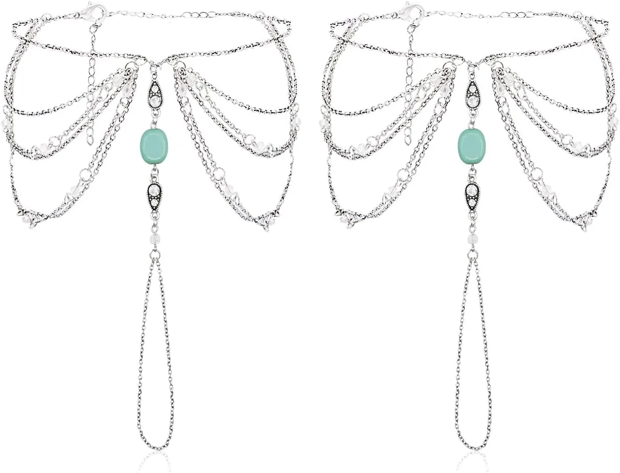 Bienvenu 2 PCS Multi Chain Beach Tassels Anklet Chain Bracelet Barefoot Sandals Foot Jewelry