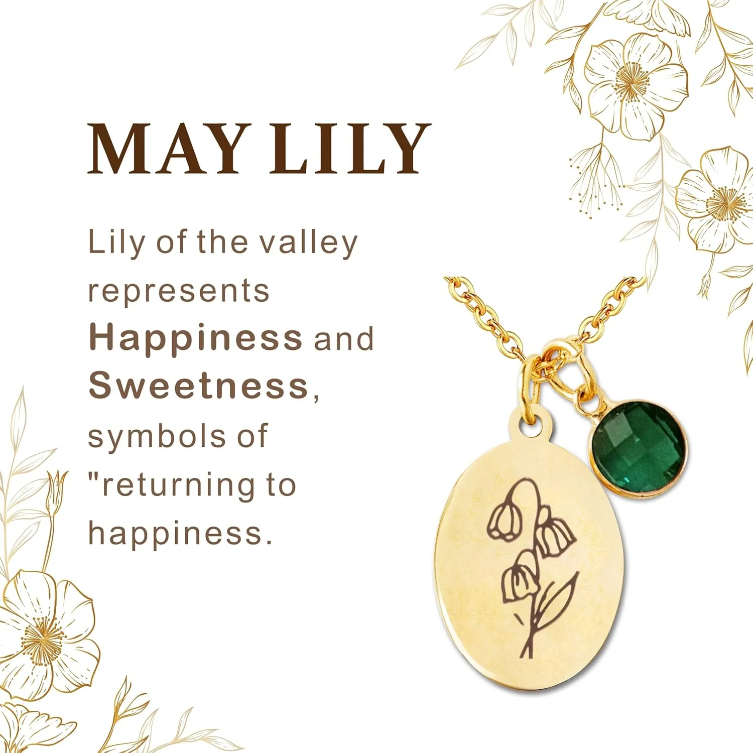Birth Flower Necklaces for Women Trendy, 18K Gold Plated Dainty Birthstone Pendant Necklace Handmade Oval Coin Birthday Gifts for Women Girls Teens Birth Month Flower Jewelry
