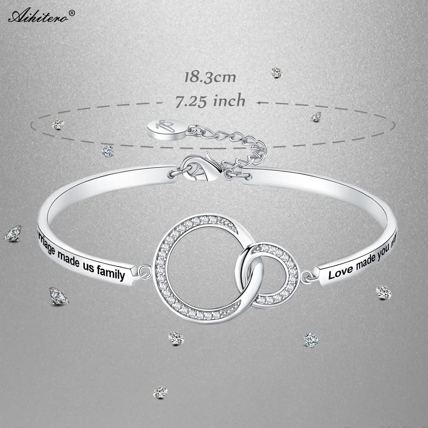 Birthday Mother/Daughter/Sister in Law Gift, Marriage Made Us Family Love Made You My Mom/Daughter/Sister Bangle Bracelet, Women Girl Customized Jewelry, Christmas Wedding Present from Step