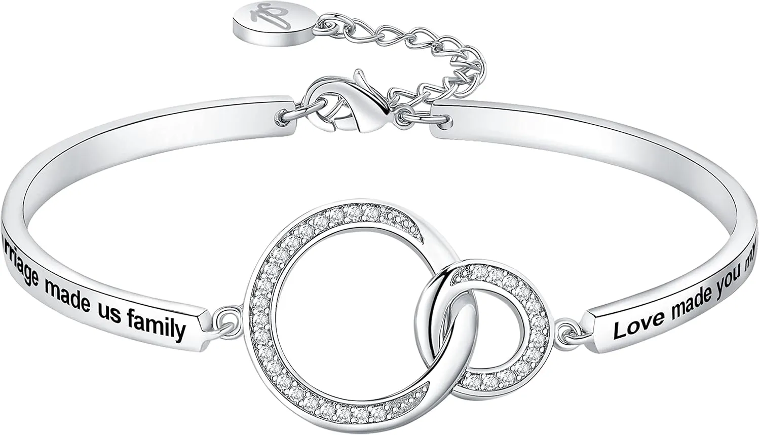 Birthday Mother/Daughter/Sister in Law Gift, Marriage Made Us Family Love Made You My Mom/Daughter/Sister Bangle Bracelet, Women Girl Customized Jewelry, Christmas Wedding Present from Step