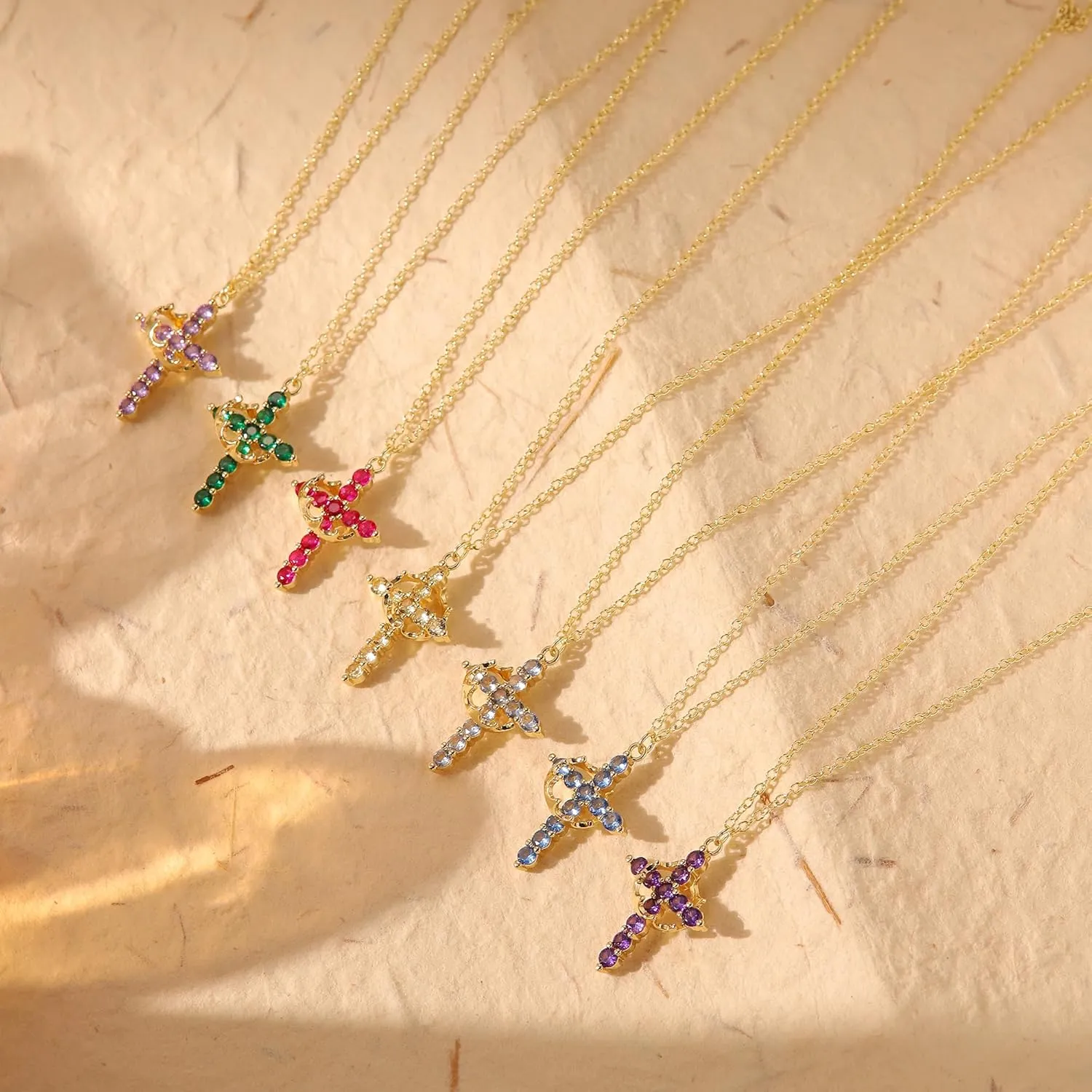 Birthstone Cross with Cown Necklace for Women Christian Faith Jewelry Dainty Cross Crown Necklace for Women Cubic Zirconia Pendant Religious Gifts for Christian