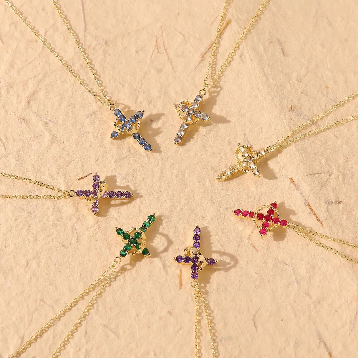 Birthstone Cross with Cown Necklace for Women Christian Faith Jewelry Dainty Cross Crown Necklace for Women Cubic Zirconia Pendant Religious Gifts for Christian