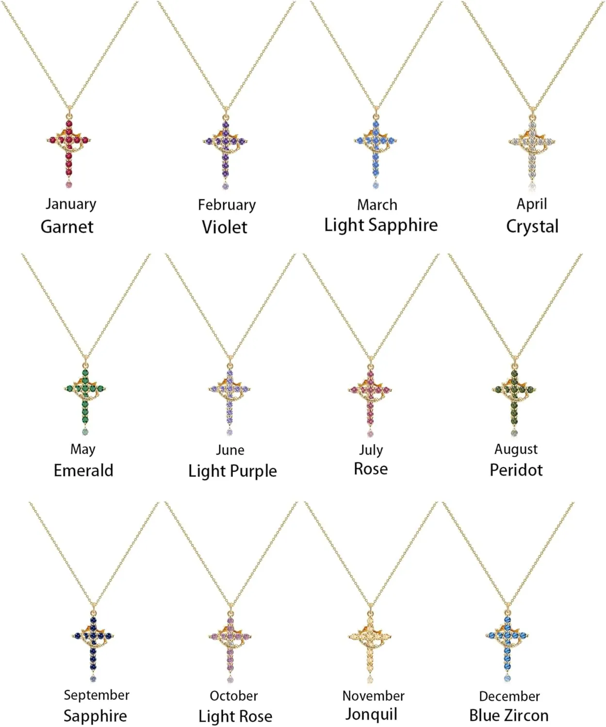 Birthstone Cross with Cown Necklace for Women Christian Faith Jewelry Dainty Cross Crown Necklace for Women Cubic Zirconia Pendant Religious Gifts for Christian