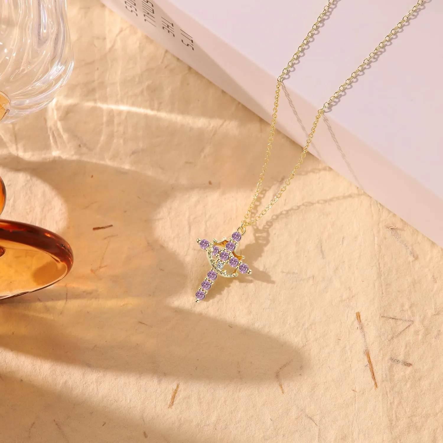 Birthstone Cross with Cown Necklace for Women Christian Faith Jewelry Dainty Cross Crown Necklace for Women Cubic Zirconia Pendant Religious Gifts for Christian