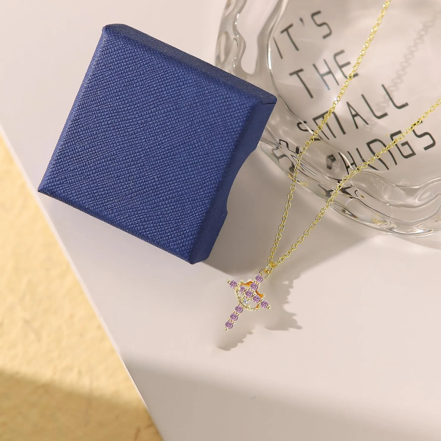 Birthstone Cross with Cown Necklace for Women Christian Faith Jewelry Dainty Cross Crown Necklace for Women Cubic Zirconia Pendant Religious Gifts for Christian