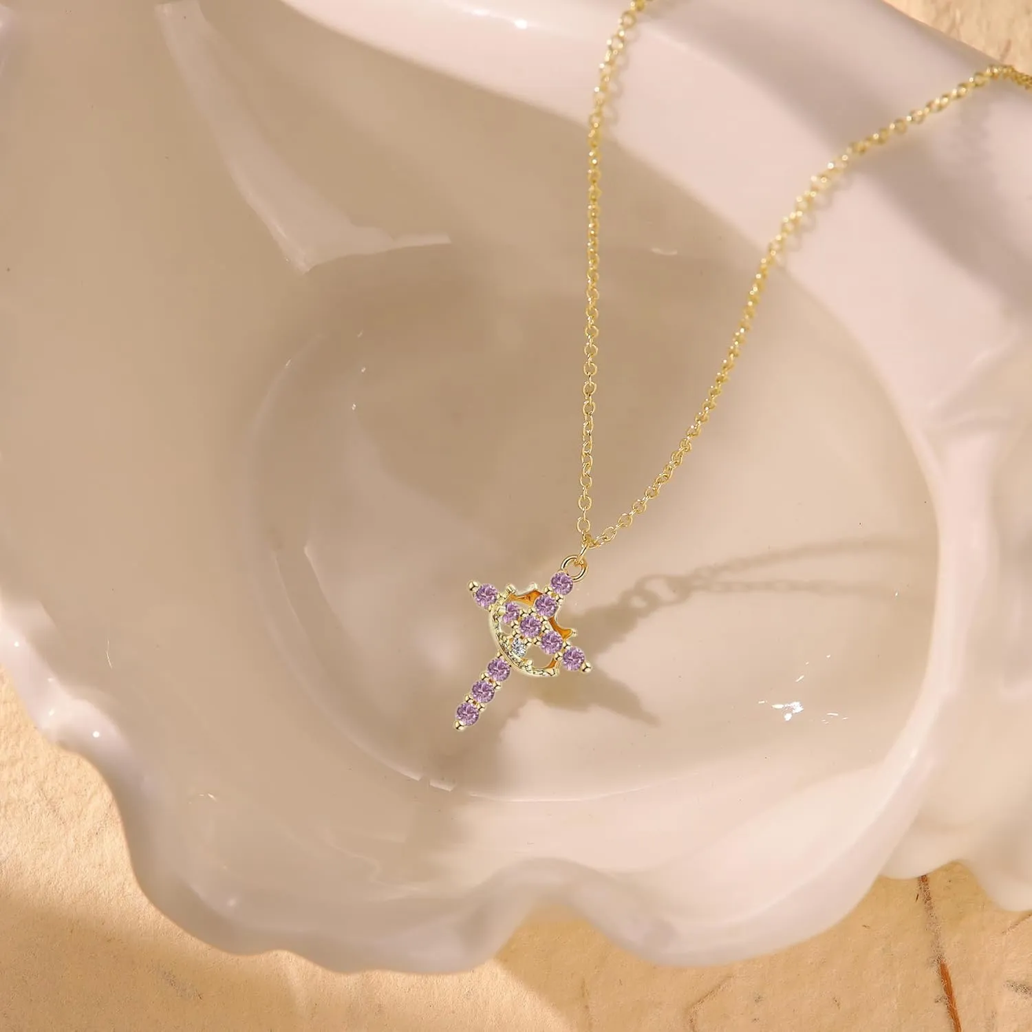 Birthstone Cross with Cown Necklace for Women Christian Faith Jewelry Dainty Cross Crown Necklace for Women Cubic Zirconia Pendant Religious Gifts for Christian