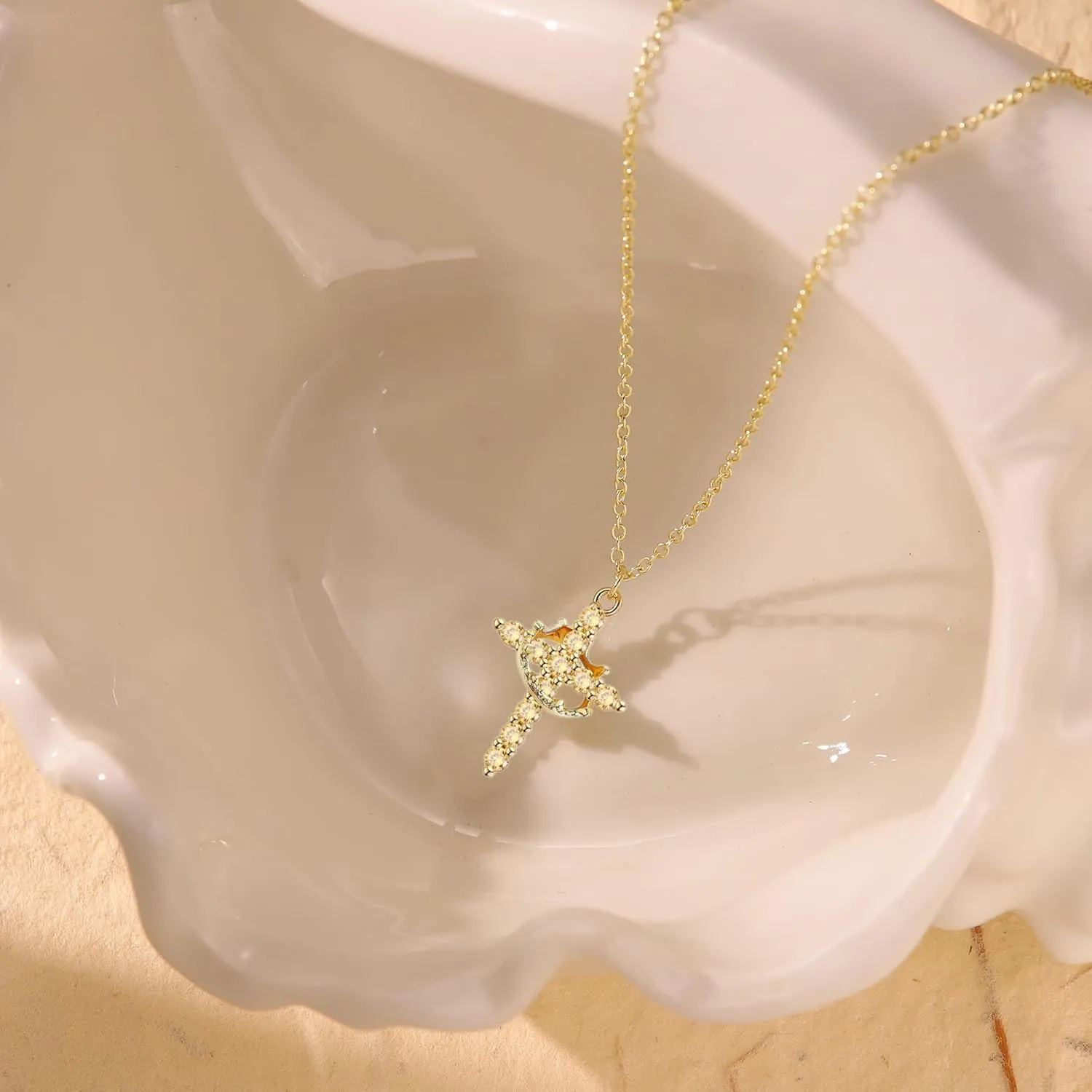 Birthstone Cross with Cown Necklace for Women Christian Faith Jewelry Dainty Cross Crown Necklace for Women Cubic Zirconia Pendant Religious Gifts for Christian