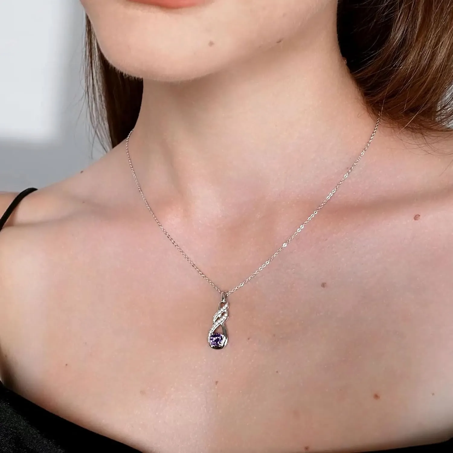 Birthstone Necklaces for Women 925 Sterling Silver Infinity Pendant White Gold Jewelry for Her, 16" 2"
