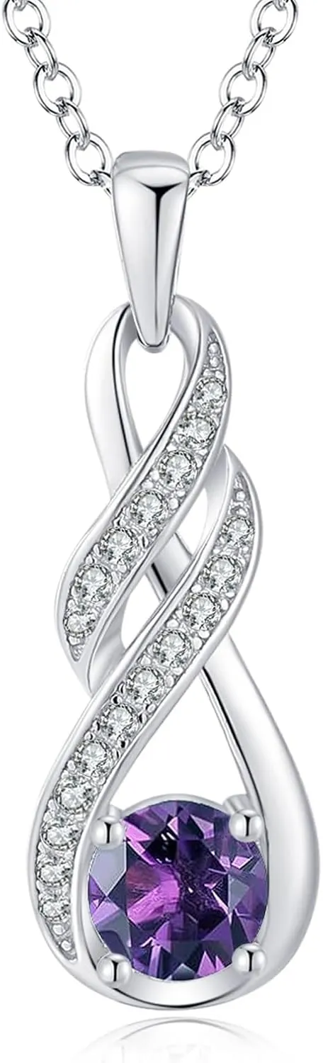 Birthstone Necklaces for Women 925 Sterling Silver Infinity Pendant White Gold Jewelry for Her, 16" 2"