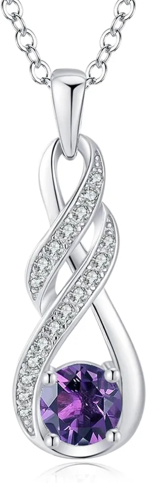 Birthstone Necklaces for Women 925 Sterling Silver Infinity Pendant White Gold Jewelry for Her, 16" 2"