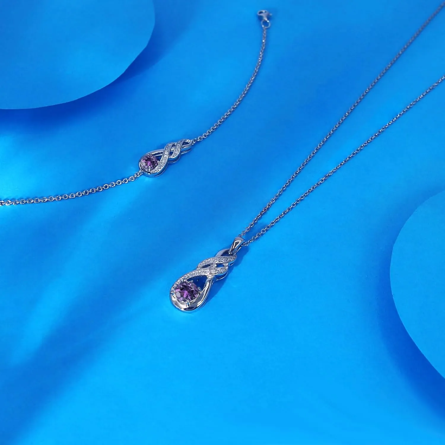 Birthstone Necklaces for Women 925 Sterling Silver Infinity Pendant White Gold Jewelry for Her, 16" 2"