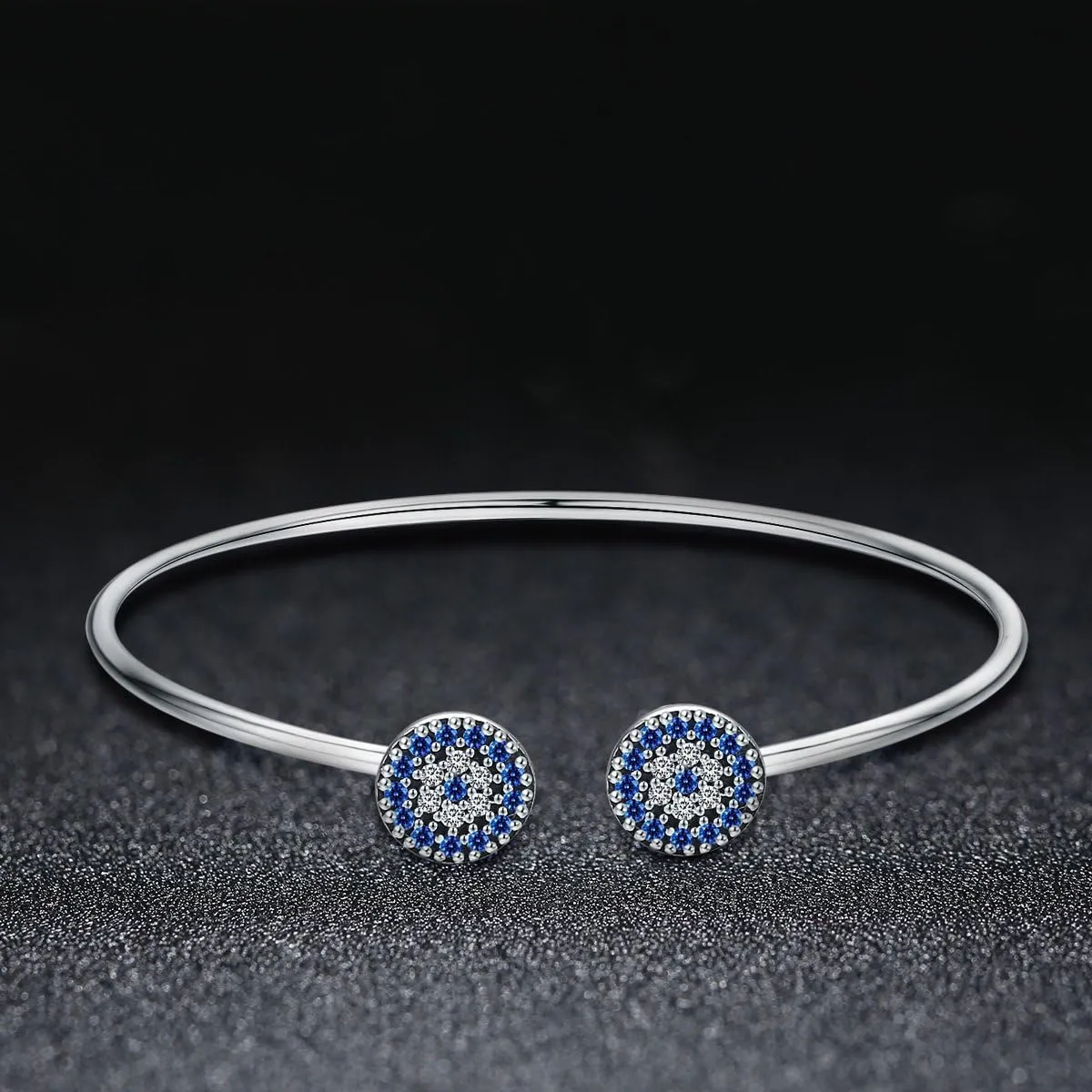 BISAER 925 Sterling Silver Blue Evil Eye Bracelet with Cubic Zirconia Hamsa Adjustable Chain Bracelets for Women