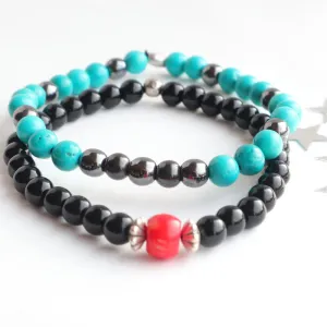 Black Rhombus red coral unisex/ men’s bracelet