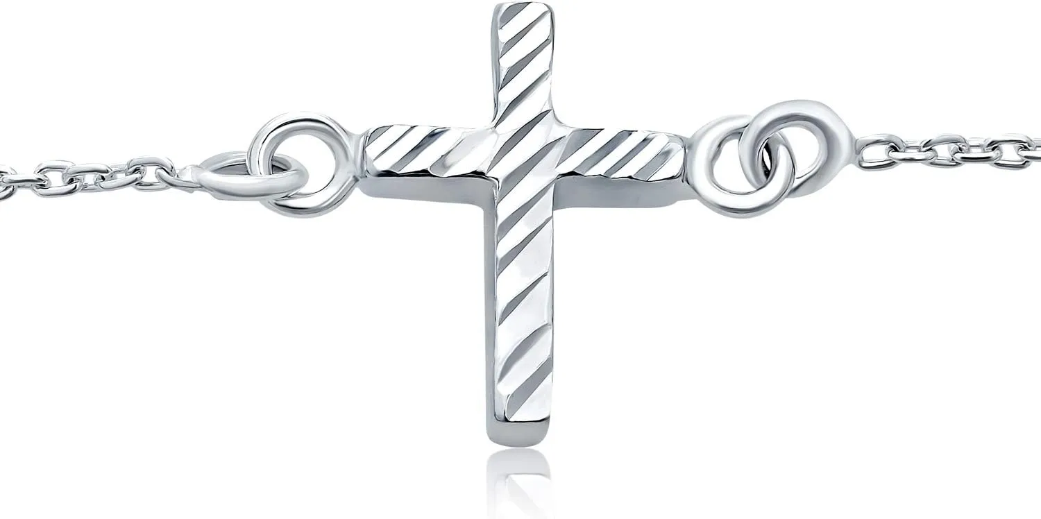 Bling Jewelry Side Ways Cross Religious Anklet For Women Ankle Bracelet For Women .925 Sterling Silver Adjustable 9 To 10 Inch