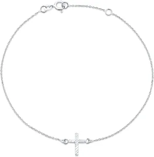 Bling Jewelry Side Ways Cross Religious Anklet For Women Ankle Bracelet For Women .925 Sterling Silver Adjustable 9 To 10 Inch