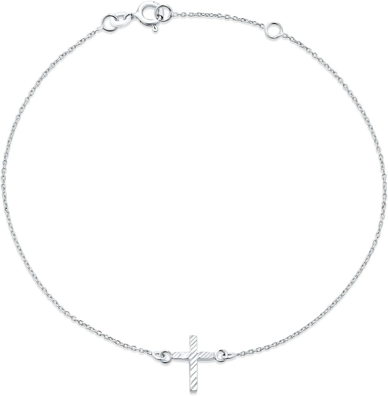Bling Jewelry Side Ways Cross Religious Anklet For Women Ankle Bracelet For Women .925 Sterling Silver Adjustable 9 To 10 Inch