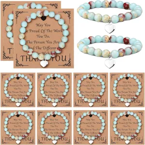 Blosssound 12 Pcs Teacher Appreciation Bracelets Bulk Thank You Gifts Inspirational Cards for Mother's Day Nurse CNA Week