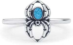 Blue Apple Co. Minimalist 11.5mm Oval Lab Created Opal Spider Ring Oxidized Nature Inspired Vintage Style Fashion Statement Rings For Women 925 Sterling Silver Gift For Her