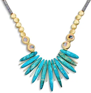 Blue Peck Organic Faceted Beads And Compress Turquoise Irregular Stone Bib Fan Statement Collar Choker Necklaces Western Jewelry For Women Teens Gold Plated Bead & Clasp Adjustable