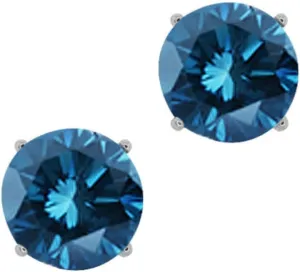 Blue - Round Brilliant Cut Diamond Earring Studs in 14K Gold (1/10ct to 1ct)