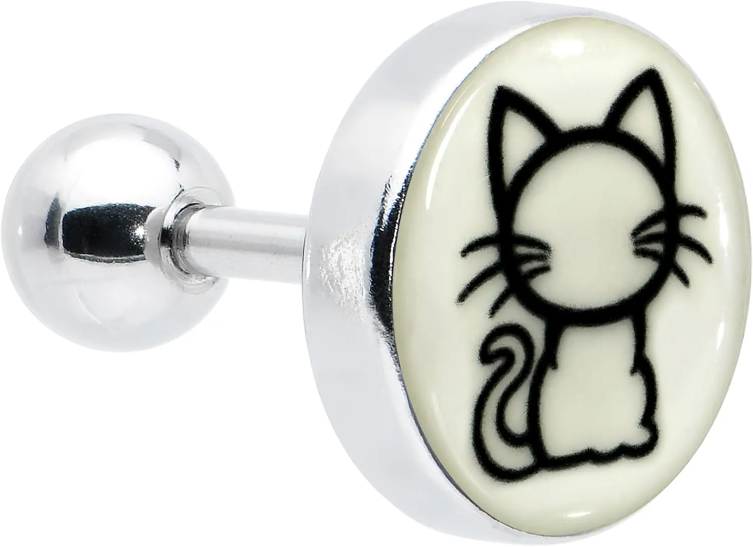 Body Candy 16 Gauge 1/4 Glow in the Dark Kitty Cat Tragus Cartilage Earring