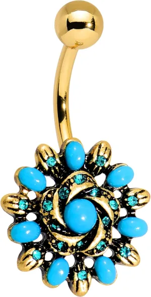Body Candy Anodized Steel Brilliant Blue Accent Southwest Swirl Flower Belly Button Ring
