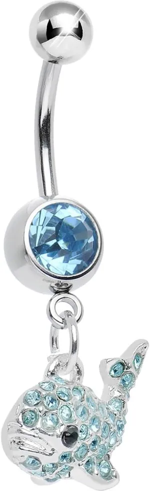 Body Candy Brilliant Blue Tail of The Whale Dangle Belly Ring