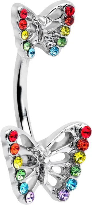 Body Candy Double Mount Belly Ring - 316L Stainless Steel Navel Ring Piercing Pride Open Butterfly Belly Button Ring for Women Men