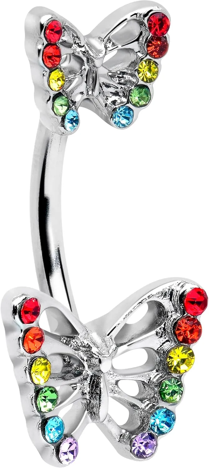 Body Candy Double Mount Belly Ring - 316L Stainless Steel Navel Ring Piercing Pride Open Butterfly Belly Button Ring for Women Men