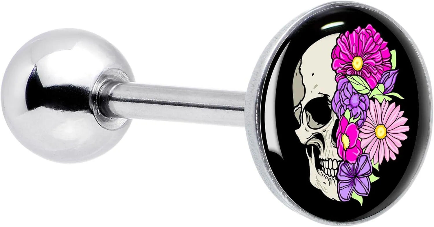 Body Candy Floral Flowers Skull Barbell Tongue Ring