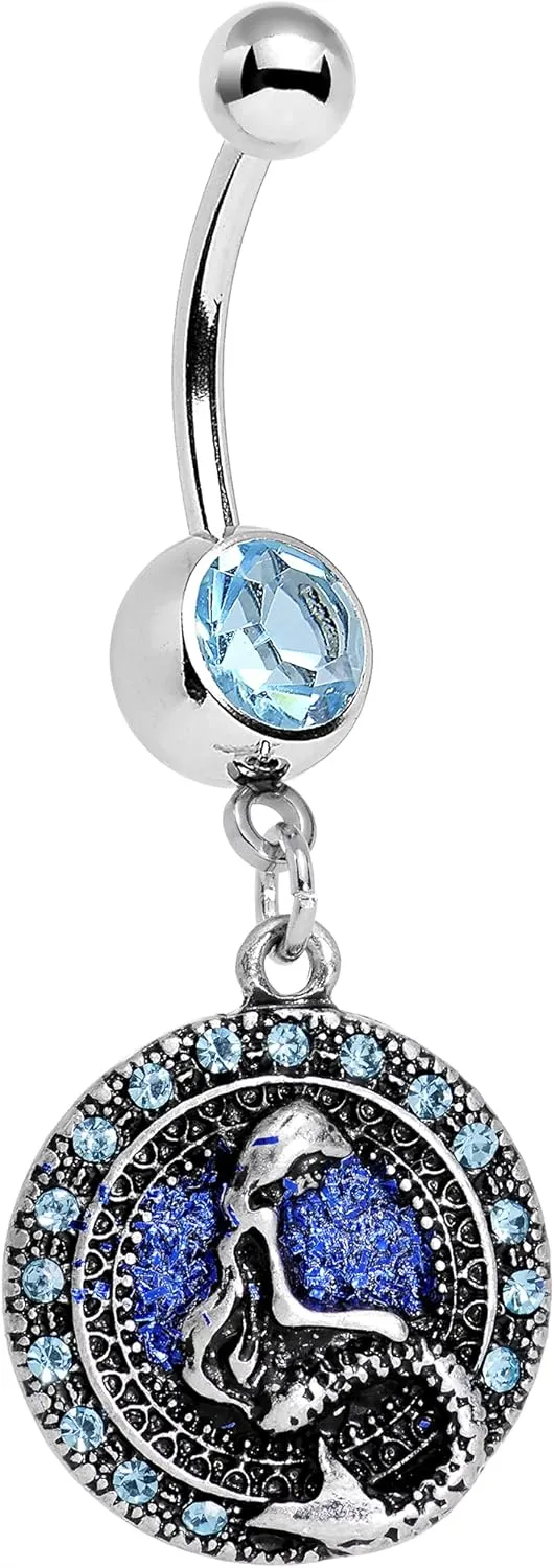 Body Candy Stainless Steel Brilliant Blue Accent My My My Mermaid Dangle Belly Ring
