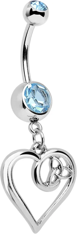 Body Candy Stainless Steel Brilliant Blue Accent Twisted Trinity Heart Dangle Belly Ring