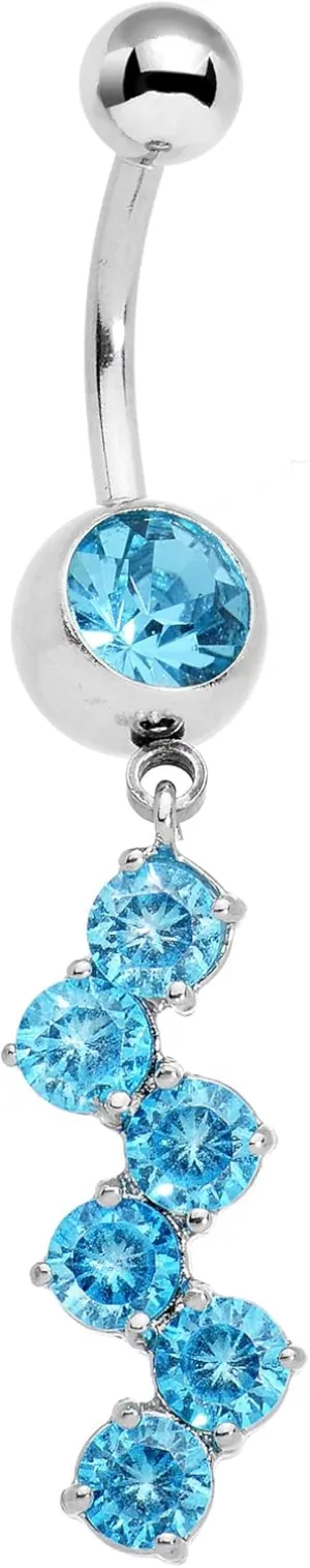 Body Candy Stainless Steel Brilliant Blue Accent Zig Zag Dangle Belly Ring