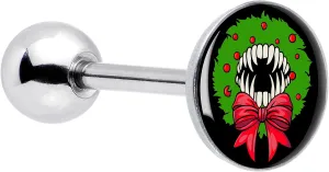 Body Candy Winter Holiday Surgical Steel Tongue Ring Christmas Vampire Wreath Tongue Piercing Jewelry