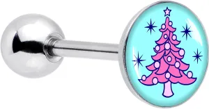 Body Candy Winter Holiday Surgical Steel Tongue Ring Pastel Christmas Tree Tongue Piercing Jewelry