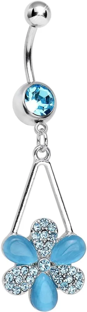 Body Candy Womens Brilliant Blue Twinkling Pinwheel Flower Dangle Belly Ring