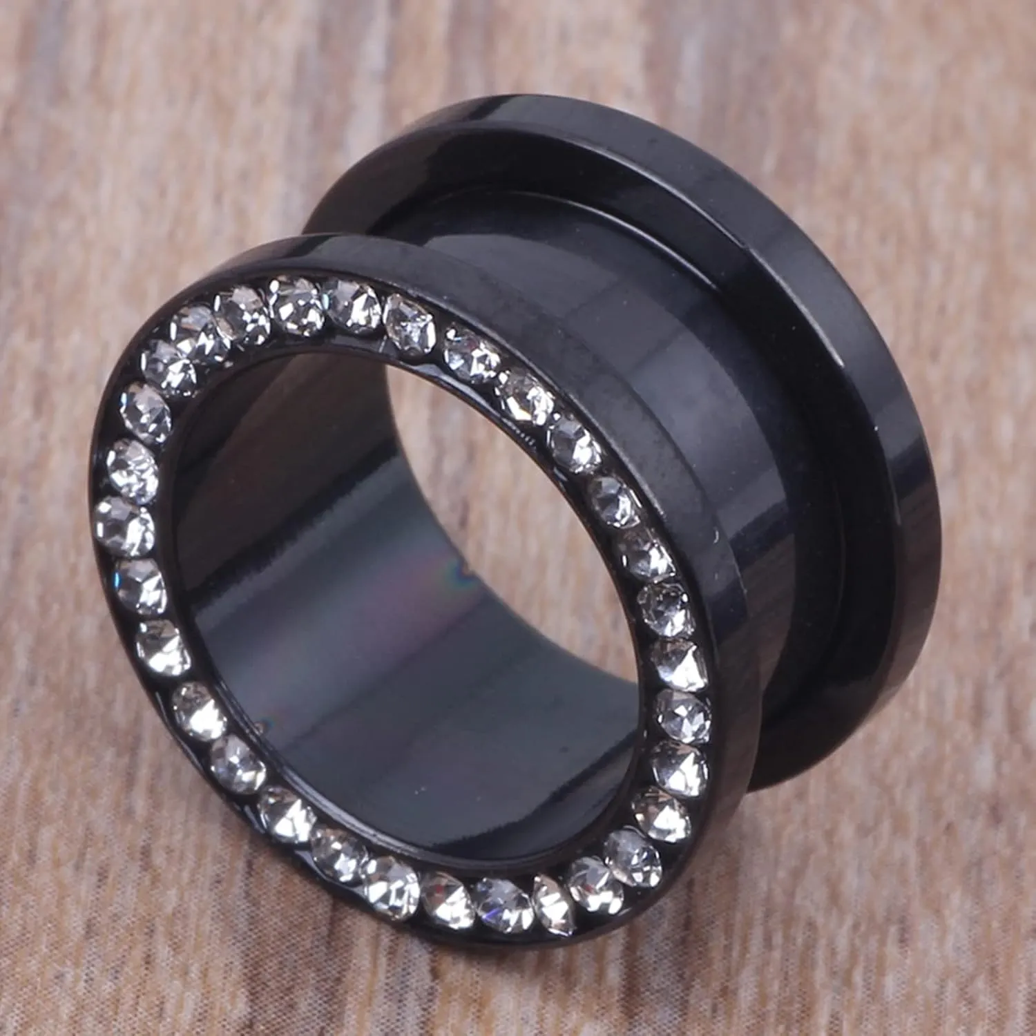 Body Piercing Jewelry for Women Ears, 2PCS Ear Gauges Stainless Steel Black with Cubic Zirconia Gauge Set for Ears