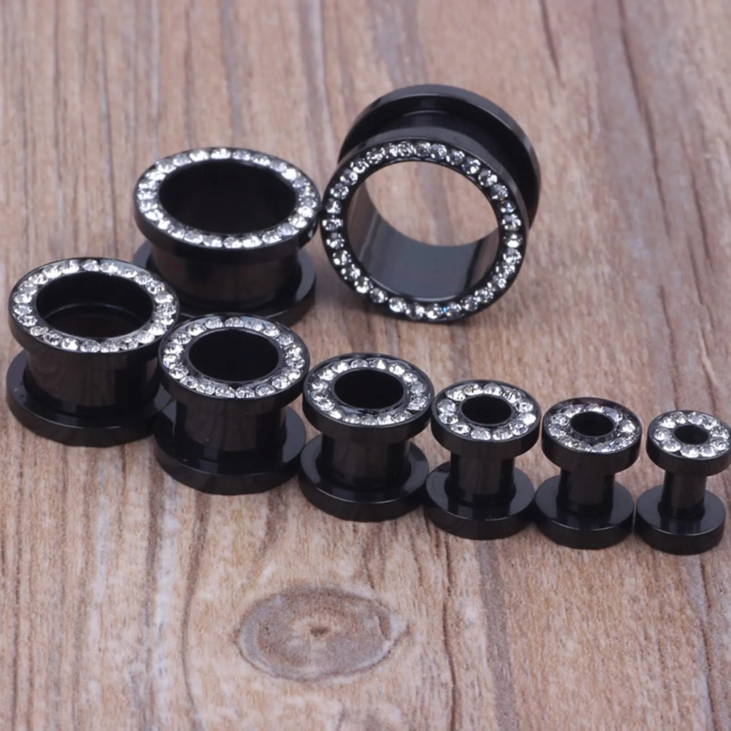 Body Piercing Jewelry for Women Ears, 2PCS Ear Gauges Stainless Steel Black with Cubic Zirconia Gauge Set for Ears