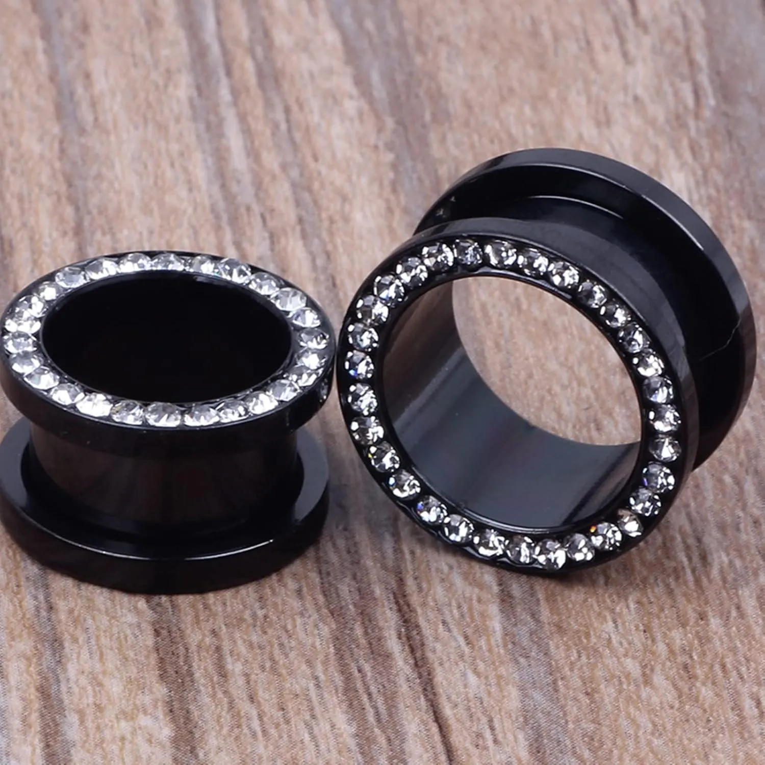 Body Piercing Jewelry for Women Ears, 2PCS Ear Gauges Stainless Steel Black with Cubic Zirconia Gauge Set for Ears