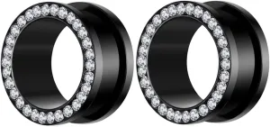 Body Piercing Jewelry for Women Ears, 2PCS Ear Gauges Stainless Steel Black with Cubic Zirconia Gauge Set for Ears