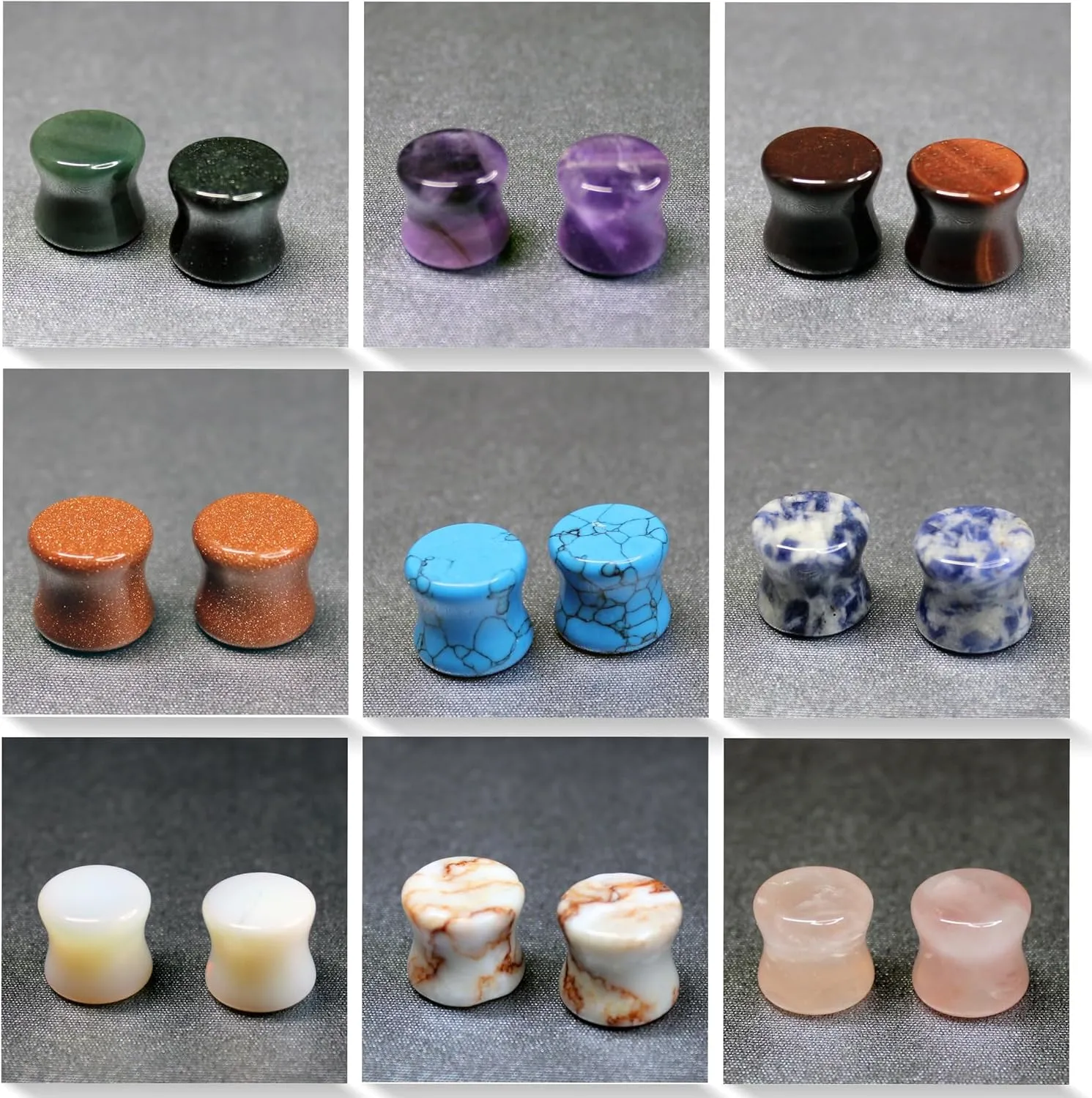 BodyJ4You 18PC Body Piercing Stone Plugs - Ear Stretching Kit - Beginners 8G-00G, Big Gauges 11mm-24mm (1 Inch) - Saddle Double Flared Tunnels Expander Earrings - Men Women Unisex Jewelry